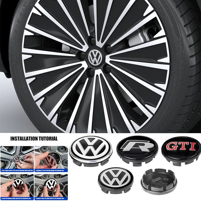 4 pçs capa central da roda do carro adesivos hub cap acessórios de decoração automática para volkswagen r golf 4 movimento gti polo touran octavia