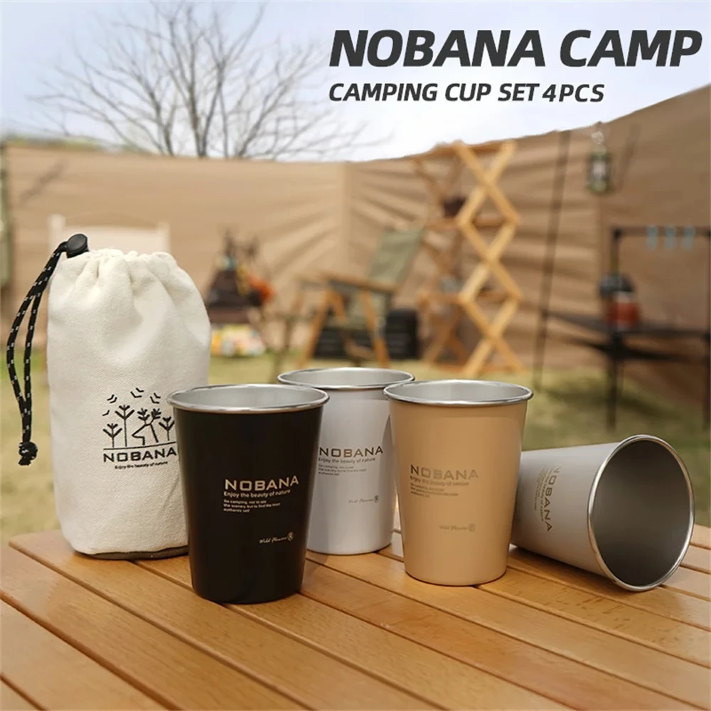 

Outdoor camping cups 4 sets 350 ml 304 stainless steel cups for traveling picnic, barbecue, coffee, beer With storage bag