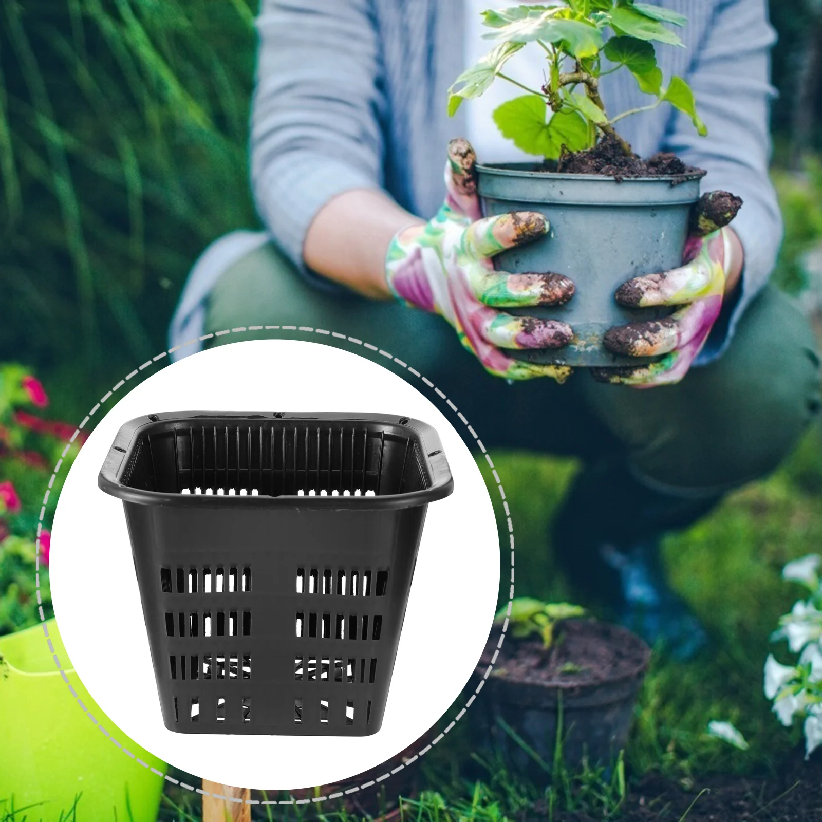 

Planter Black Hydroponic Basin Square Planters Planting Mesh Basket Garden Net Container