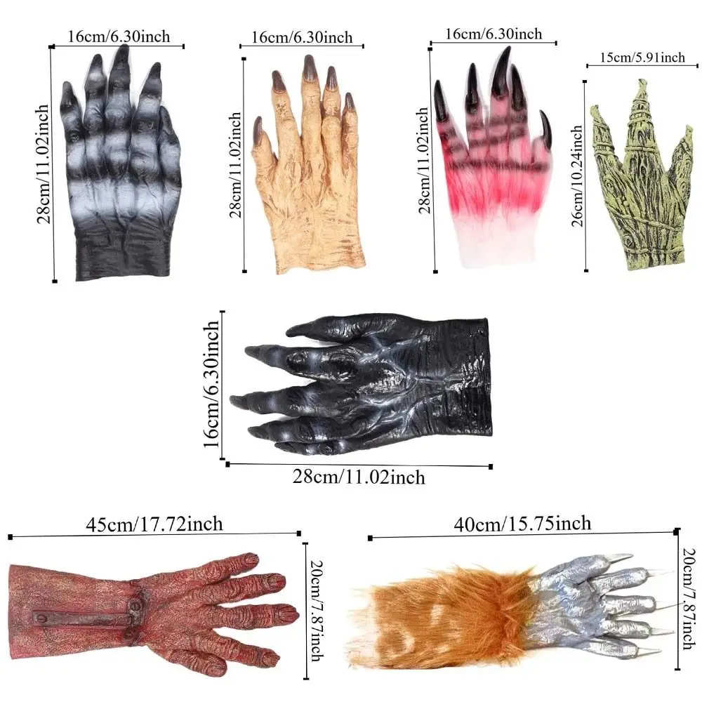 Creative Vinyl Halloween Cosplay Gloves Waterproof Terrifying Werewolf Simulated Gloves Bloody Plush Makeup Party Props Men