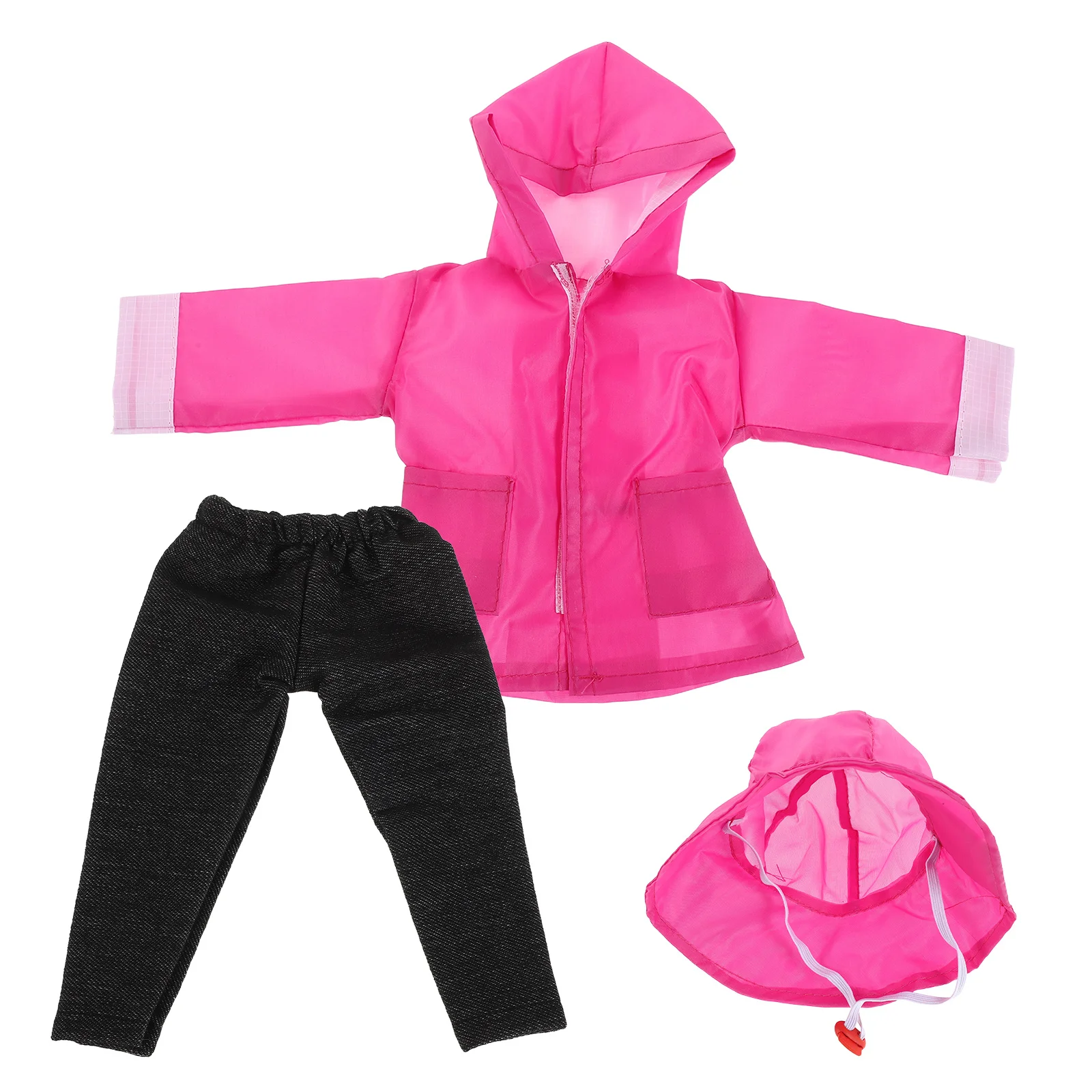 1 Satz 1 Satz Regenmantel für 18-Zoll-Mädchen, rosa, wasserdichte Kapuzenjacke, Hose, Hut, passendes Outfit, Rollenspiel-Regenausrüstungskleidung