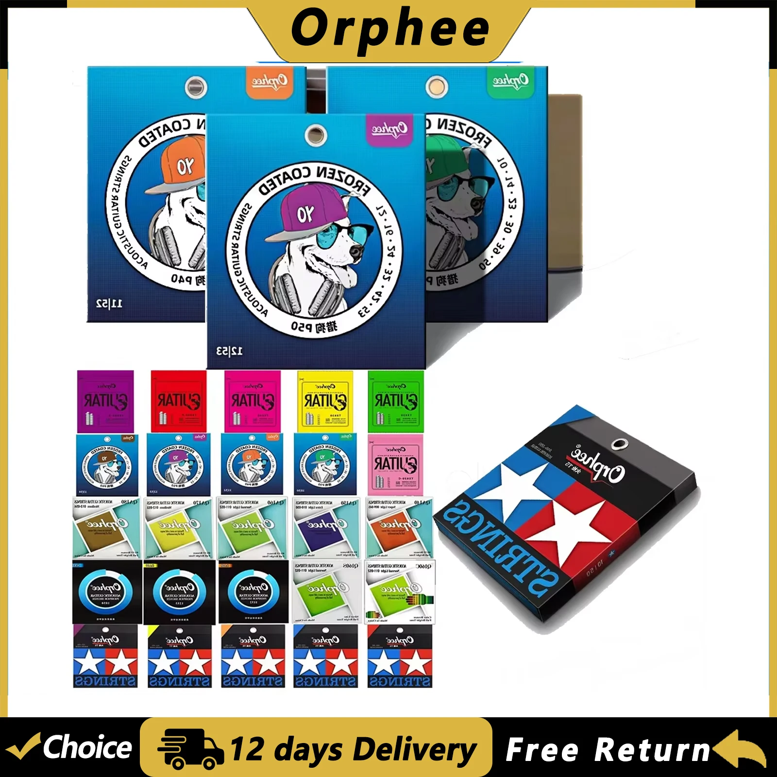 Orphee Acoustic Guitar Strings Carbon Steel Hexagonal Alloy Folk Guitar Strings Suitable for Beginner Guitar Accessories