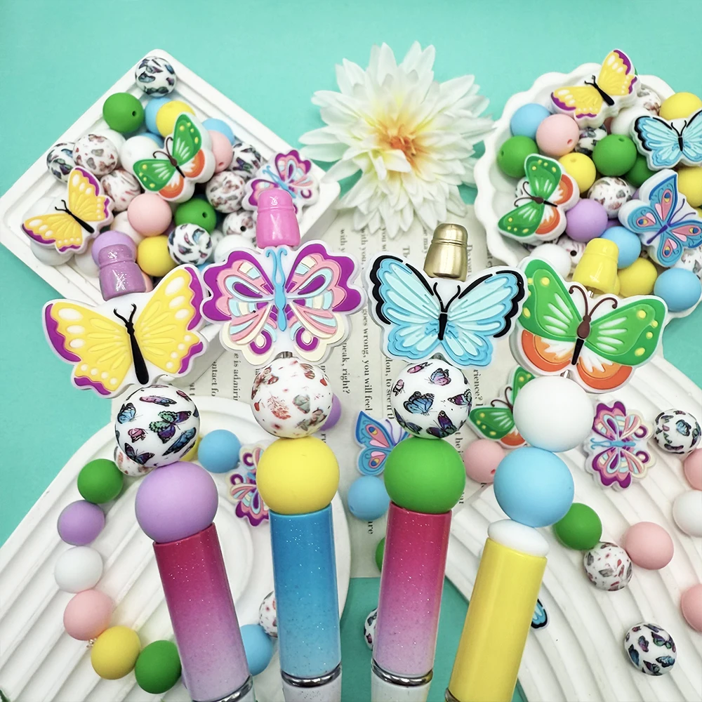25/75PCS Colorful Butterfly Series Silicone Bead Set, Perfect for DIY Handmade Crafts Such as Keychains, Necklaces, Bracelets, E