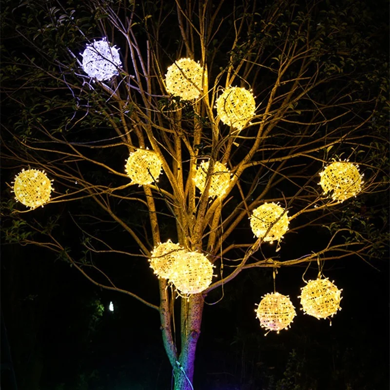 20CM Globe Ball Fairy String Lights Outdoor for Party Wedding Garden Decor Christmas Tree Rattan Ball Hanging Garlands Lights