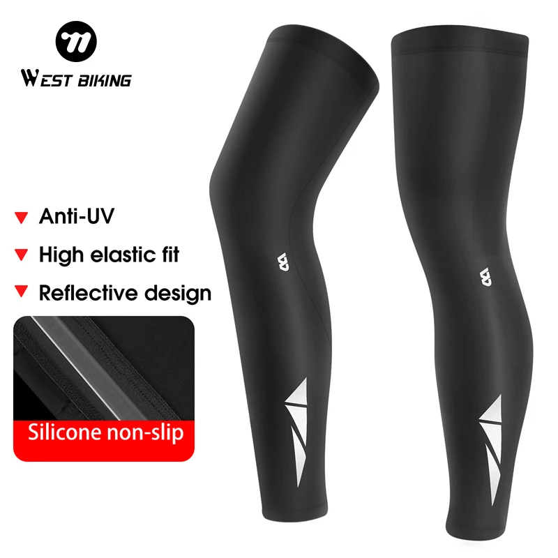 WEST BIKING 1Pair Sports Leg Sleeves Sun Anti-UV Ice Silk Cycling Legwarmers Breathable High Elasticity Sports Men Leggings