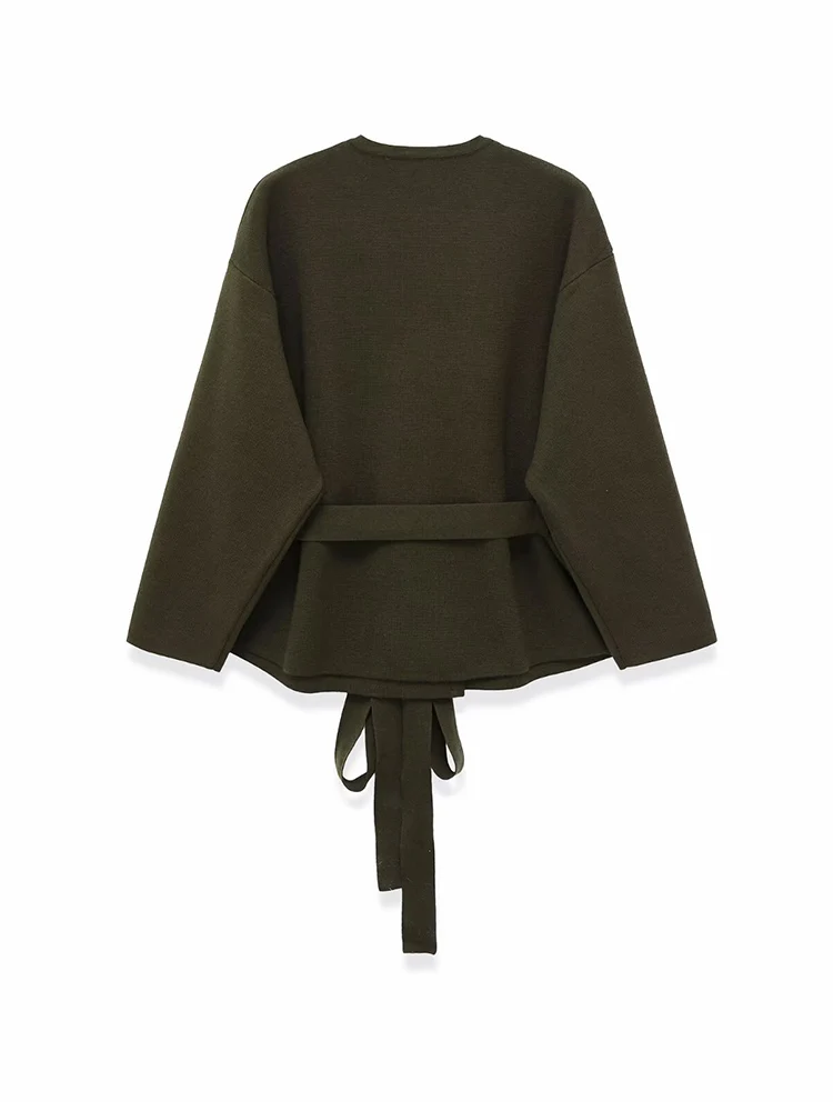 Elegante dames ronde kraag gebreide jas effen volledige mouw enkele rij knopen veterjassen vrouwelijke herfst mode trui outwears