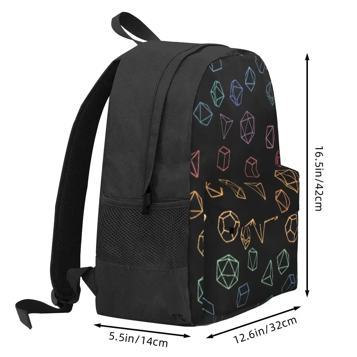 DnD Dice Rainbow On Black Pattern Backpacks Boys Girls Bookbag Students School Bags Kids Rucksack Travel Rucksack Shoulder Bag