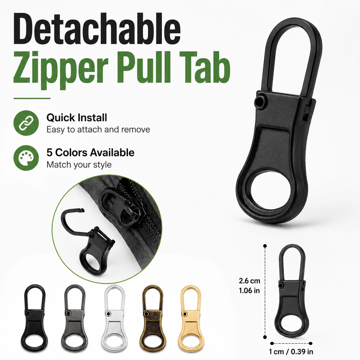 4-40Pcs Metal Zipper Pull Replacement, Detachable Zipper Sliders Head Repair Kit for Backpacks, Purses, Luggage, Sewing Accessor