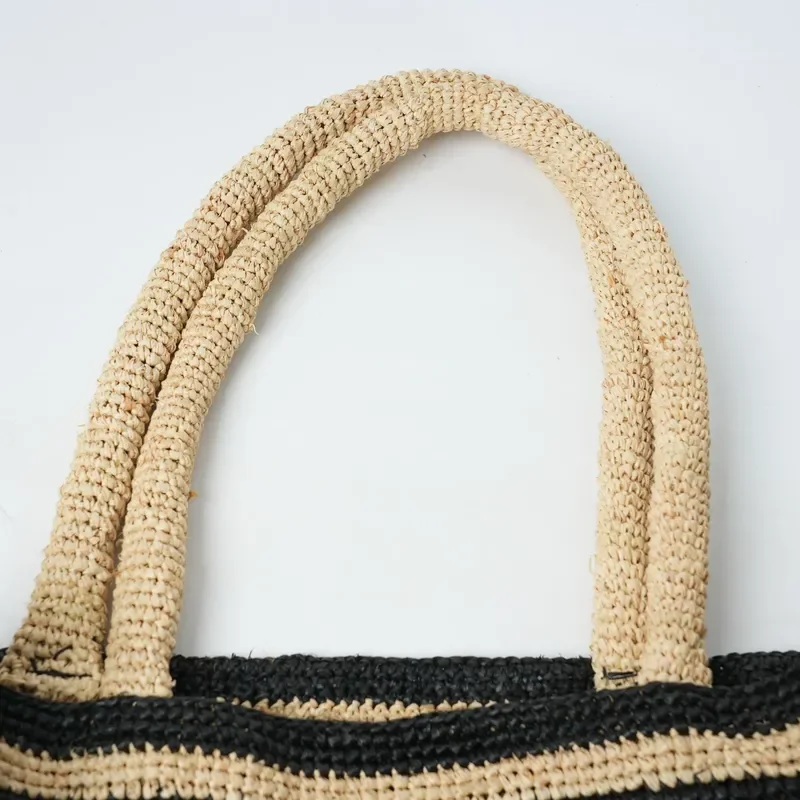Striped raffia woven straw bag luxury handmade beach vacation tote large capacity for women seaside travel accessory view 4