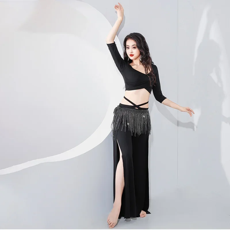 Belly Dancing Performance Belt for Women Senior Full Diamond Triangle Tassel Hip Scarf Oriental Dance Competition Accessories