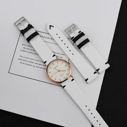 Handmade Watchband 20mm 22mm White Watch Band Genuine Leather Straps for Samsung Huawei Amazfit Watch Strap Bracelet