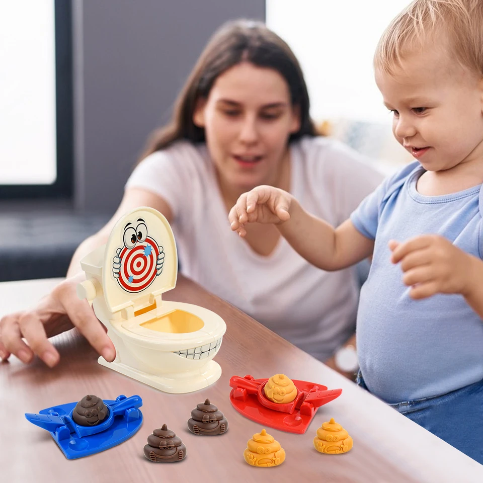 

Мини-туалет: игрушка для розыгрышей, интерактивная катапульта для двух игроков, настольная игра, битва с вылетающими какашками для детей и взрослых