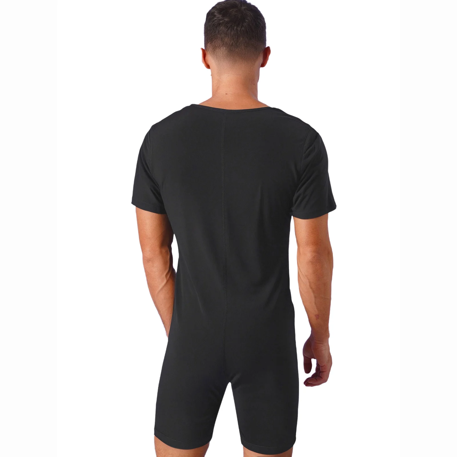 Men One Piece Short Sleeves Short Jumpsuit Trainer Sauna Suit Body Shaper Weight Loss Sweatsuit for Fitness Training Workout