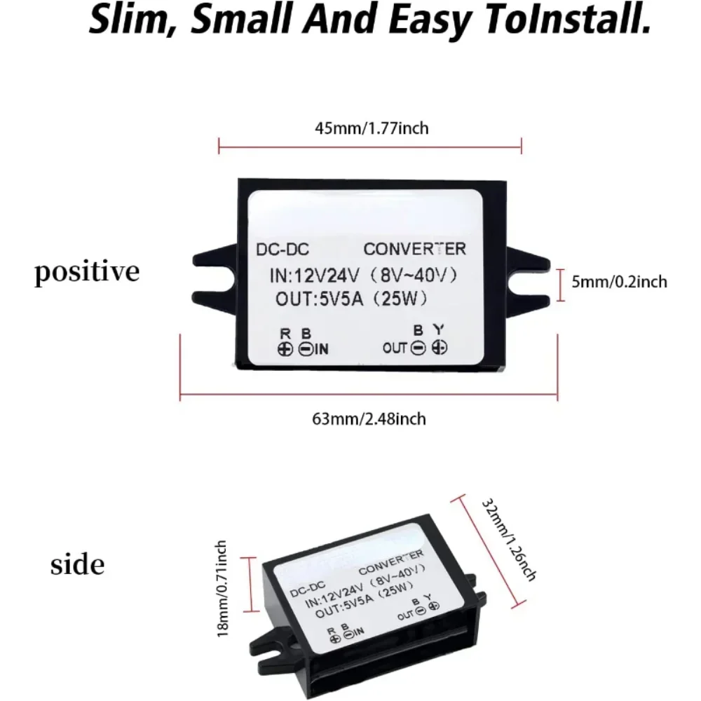 DC 12v 24v to 5v 5A 10A Step Down Converter Regulator Power Adapter Reducer for Car Electronics Truck Vehicle Boat Solar System