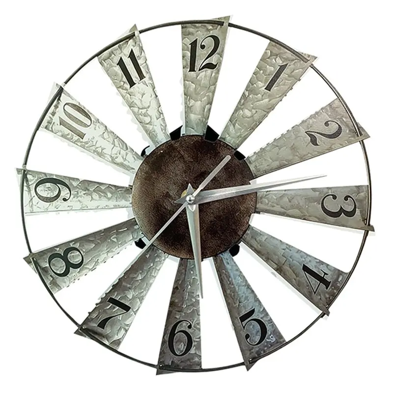 [NEW!A08R】 Windmill Distressed Wall Clock Rustic Large Decorative Oversized Farmhouse Style Non-Ticking Design