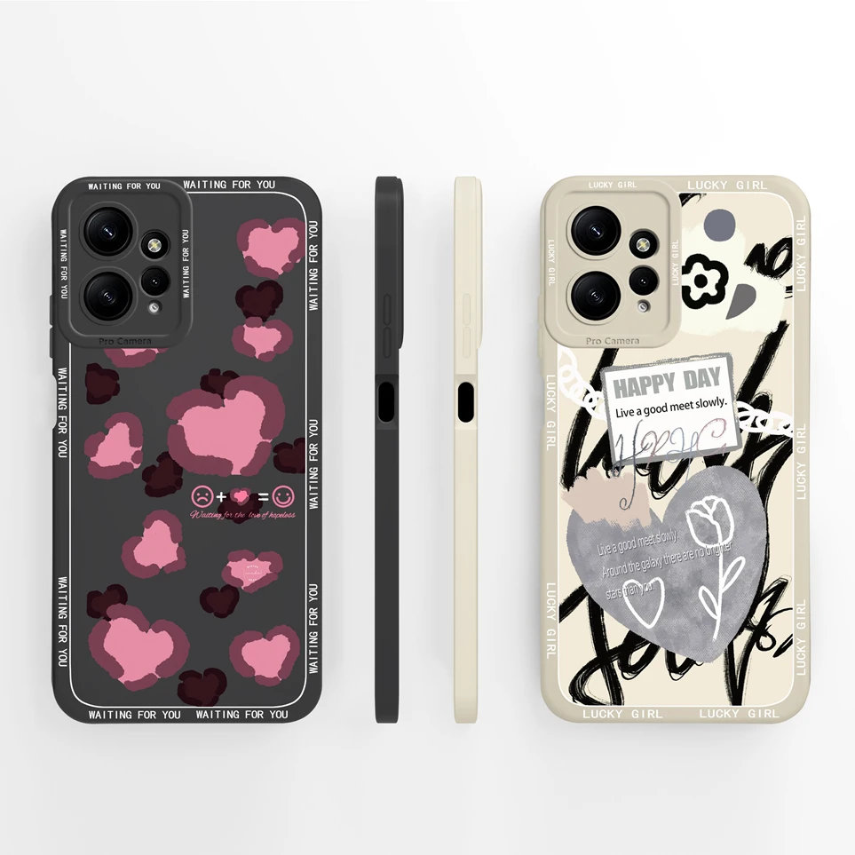 Graffiti Pink Love Heart Case For Xiaomi Redmi Note 12 4G 5G Liquid Silicone Phone Cover Lens Protect  Coque For Note12 Funda