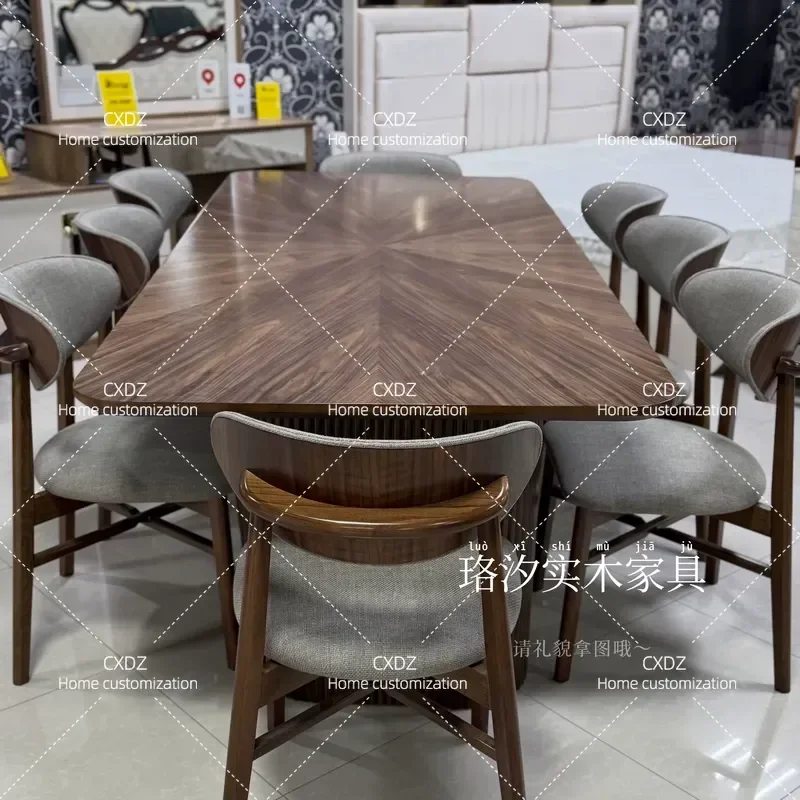 Modern Simple Solid Wood Dining Table Rectangular Walnut Pattern Household Light Luxury Premium Dining Room Furniture