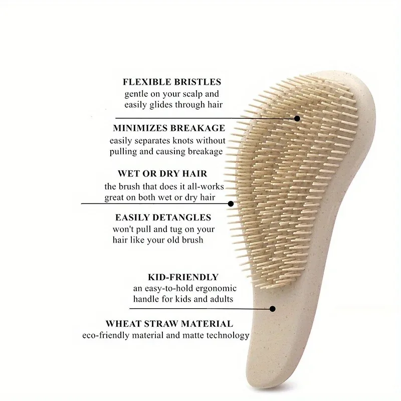 4pcs/set Wheat Straw Hair Comb Set Scalp Massage Hairbrush Shampoo Washing Brush with Wide Teeth Anti-frizz Comb Styling Tools view 3