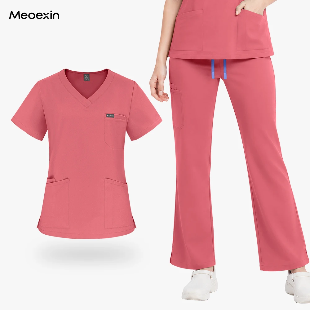 Medical Lab Hospital - Fashion Flared Pants Short Sleeve Workwear