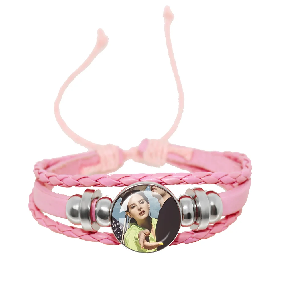Lizzy Grant Lana Del Rey Pink Leather Rope Bracelet Art Multilayer Braided Bracelets Bangles Handmade Charm Jewelry Fans Gift