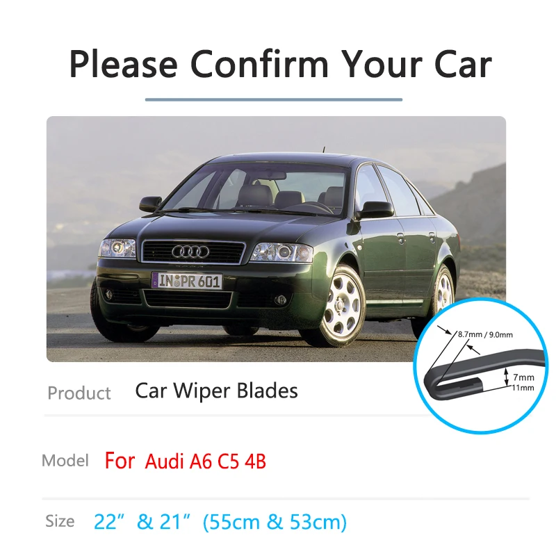 Car Front Wiper Blade For Audi A6 C5 4B 1997 1998 1999 2000 2001 S6 RS6 Allroad Windscreen Windshield Brushes Accessories Washer