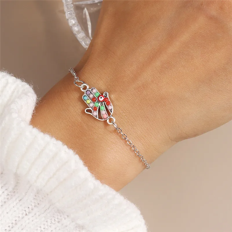 Aihua Bohemia Hamsa Hand Kreuz Armband für Frauen Herz Stern Rose Charm Armband Damen Boho Schmuck neu in Armband Geschenke – Detail 7