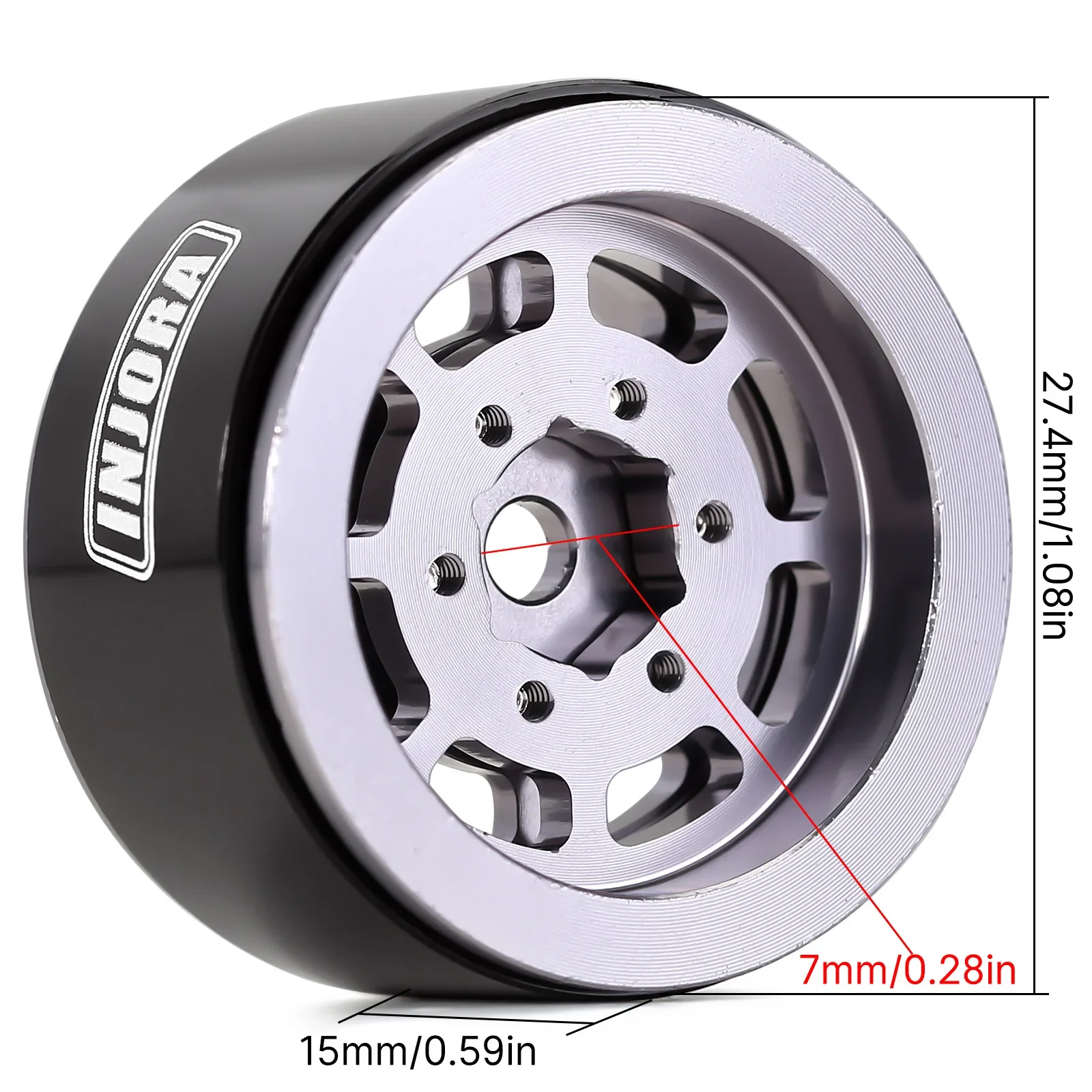 INJORA 4PCS 1.0 Beadlock Wheel Rim CNC Aluminum for 1/24 RC Crawler Car Axial SCX24 FMS FCX24 TRX4M AX24 Upgrade (W1007)