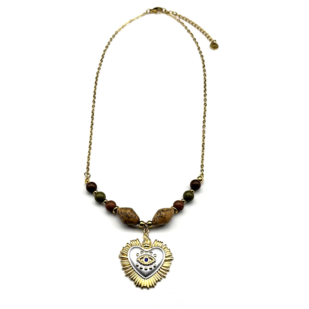 

Bohemian Stone Beads Sacred Heart Evil Eye Choker Necklace For Women Girl Stainless Steel Handmade Chain Aesthetic Jewelry Gift