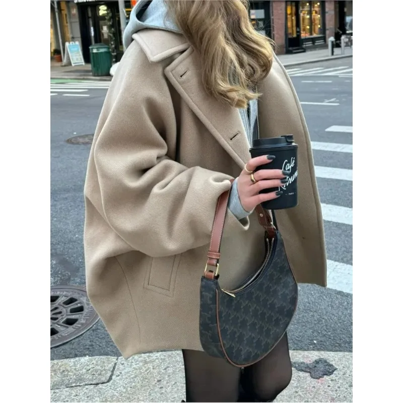 

Женская одежда в европейском и американском стиле, короткое свободное пальто из смесовой шерсти, куртка AliExpress, популярная трансграничная внешняя торговля