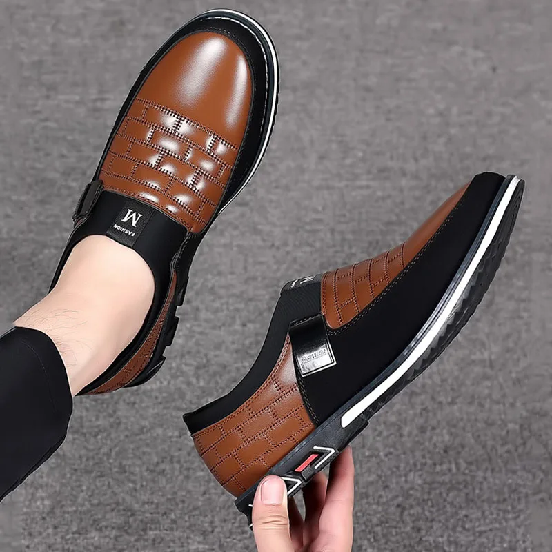 Vintage Leisure Leather Shoes for Men Casual Sneakers Fashion Slip On Men Shoes Spring Wearable Platform Walking Shoes кроссовки