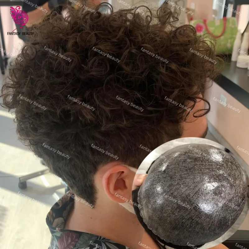 

Afro 20MM Curly Injection Wig 0.1mm Thin Skin Transparent PU Men’ Capillary Prosthesis Wigs 100%Human Hair Toupee For Black Men
