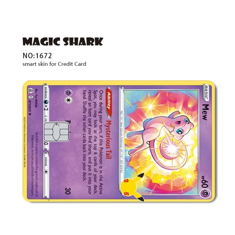 Magic Shark Pikachu Charizard PVC No Fade Sticker Film Skin Cover for Credit Card Debit Bank Card Front Side