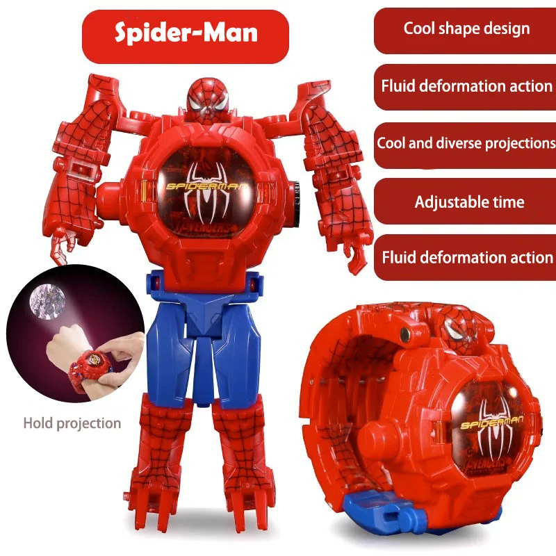 Spider Man Kinderuhr kann Verformungsuhr Iron Man 21, Projektionsuhr für Kinder, Digitaluhr, Studenten-Armbanduhren, Kindergeschenke