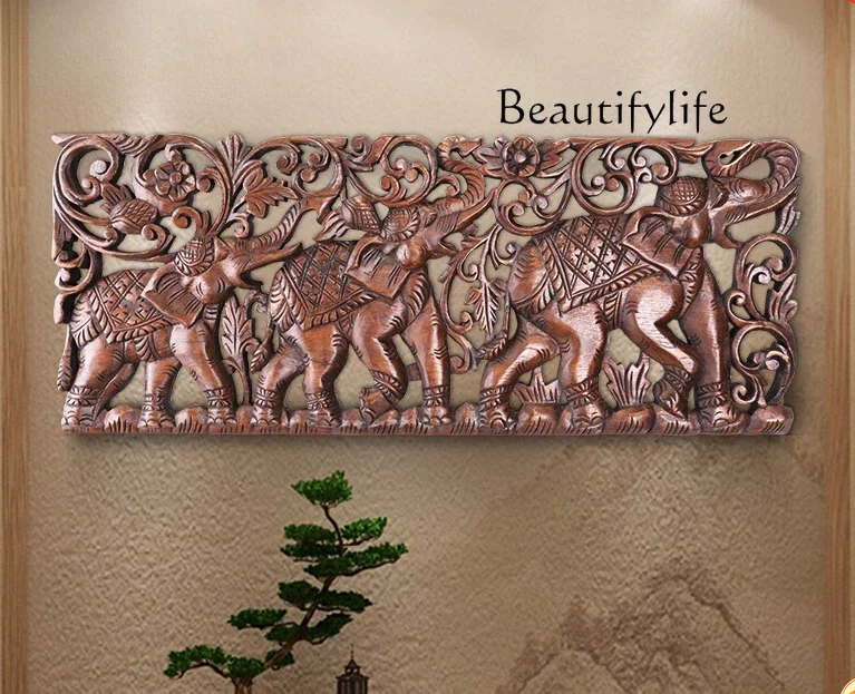 South East Asia Solid wood hollow elephant carving board wall decoration porch background wall decoration pendant