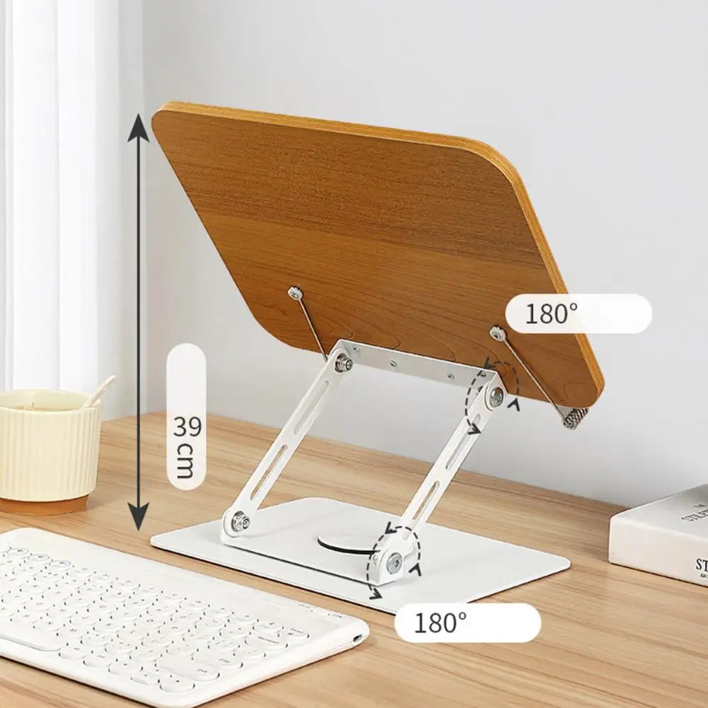 Support de lecture relevable en bois avec base de percussion à 360 °, clips de page élastiques, support de livre pour partitions musicales, recettes