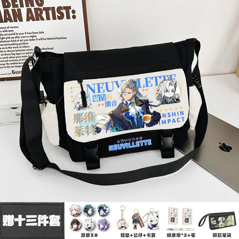 Tas Selempang Genshin Impact Funina Single Shoulder Navilet Wanderer Kapasitas Besar Untuk Siswa SMP dan SMA, Tas Bimbingan Belajar