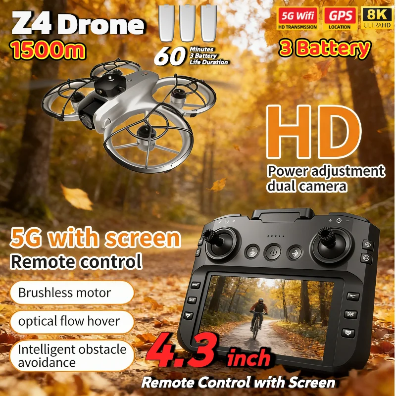 

Z4 Obstacle Avoidance Quadcopter 4.3 Inch Screen Control 4K HD Aerial Camera 1500m Remote Range 150m WiFi Transmission for Gifts