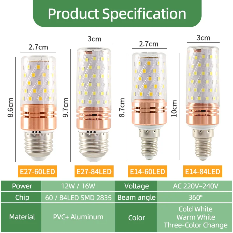 Kaguyahime-bombilla LED E14 y E27 para el hogar, lámpara de mesa de 3W ~ 24W, CA de 220V, 240V, 20W, 15W, 12W, 9W, 6W, 2 piezas