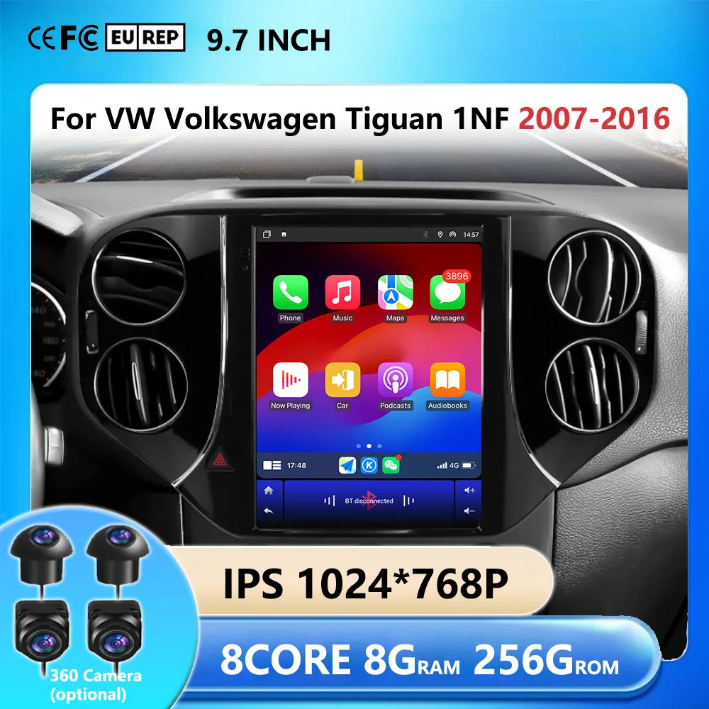 

9.7'' Car Radio Multimedia Player For VW Volkswagen Tiguan 1NF 2007-2016 2din Android 14 Carplay GPS Tesla Style Stereo 4G