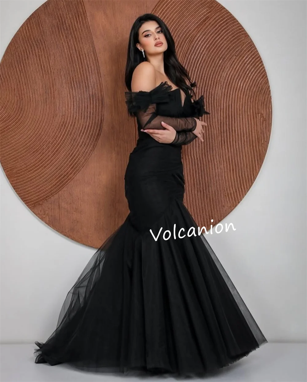 Gaun Panjang Tanpa Tali Putri Duyung Busur Wiru Jersey Kustom Acara Dipesan Lebih Dahulu Pesta Formal Gaya Modern Elegan