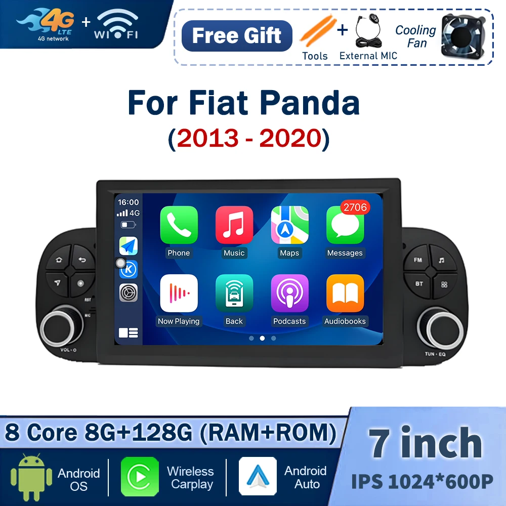 

for Fiat Panda 2013 2014 2015 2016 - 2020 Auto Carplay Car Radio Multimedia Player GPS Navigation WiFi BT DSP Audio Head Unit