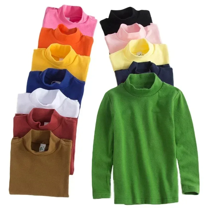 Boys and Girls T-Shirt Long-sleeved Top Tees Toddler Solid Color Sweatshirts 2025 Spring Autumn Children\'s High Collar Clothing