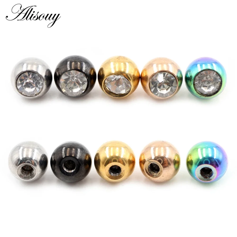 Alisouy 2PC 14G/16G Zircon Stainless Steel DIY Replacement Ball Bead Lip Eyebrow Tongue Ear Tragus Belly Body Piercing Jewelry