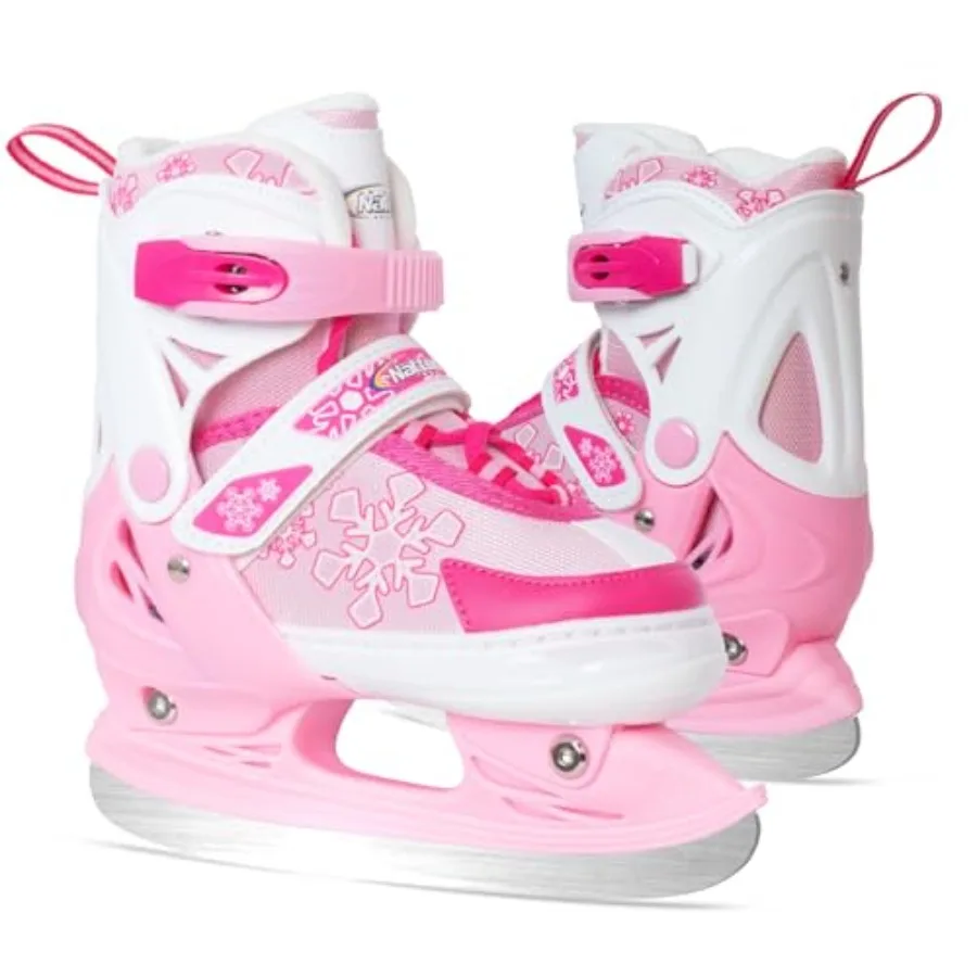 

Adjustable Ice Skates - 4 Size Adjustable Hockey Lace-Up Skates with Warm Plush Lining, Triple Safety Ankle Support, Stainless