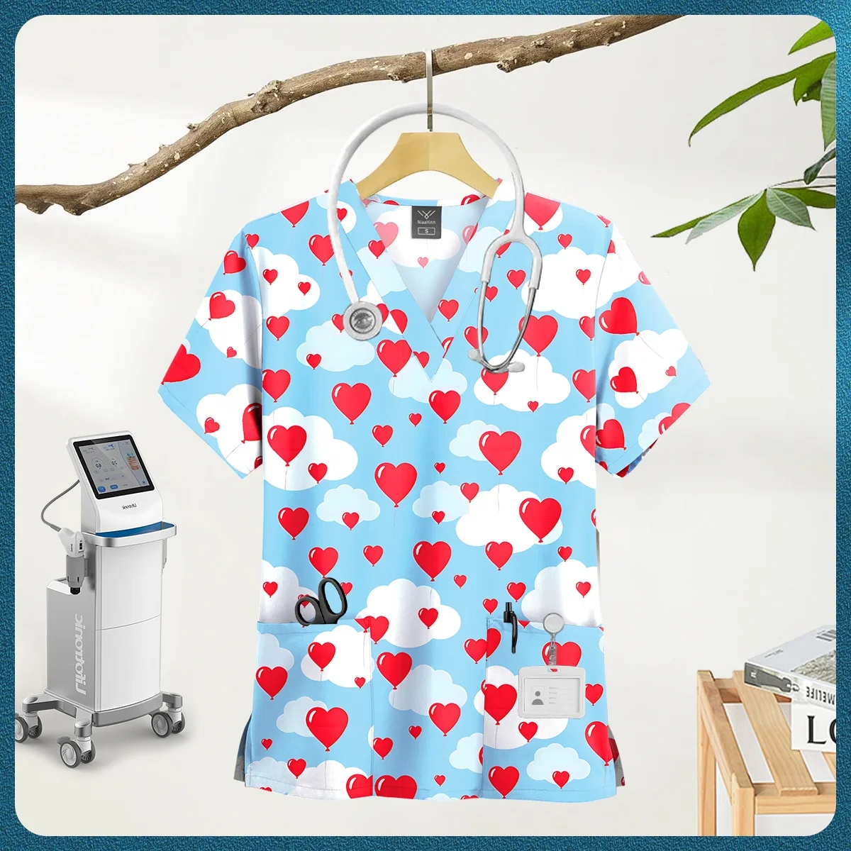 Women's Nursing Clothing High-quality Cartoon Print Top Nurse Accessories Hospital Doctor Medical Uniform Beauty Salon Work Tops