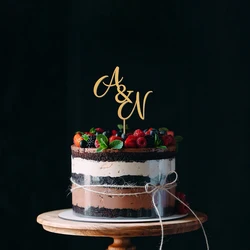 Personalised Monogram Wedding Cake Toppers Gold Acrylic Initial Letter Custom Couple Names Engaged Party Anniversary Supplies