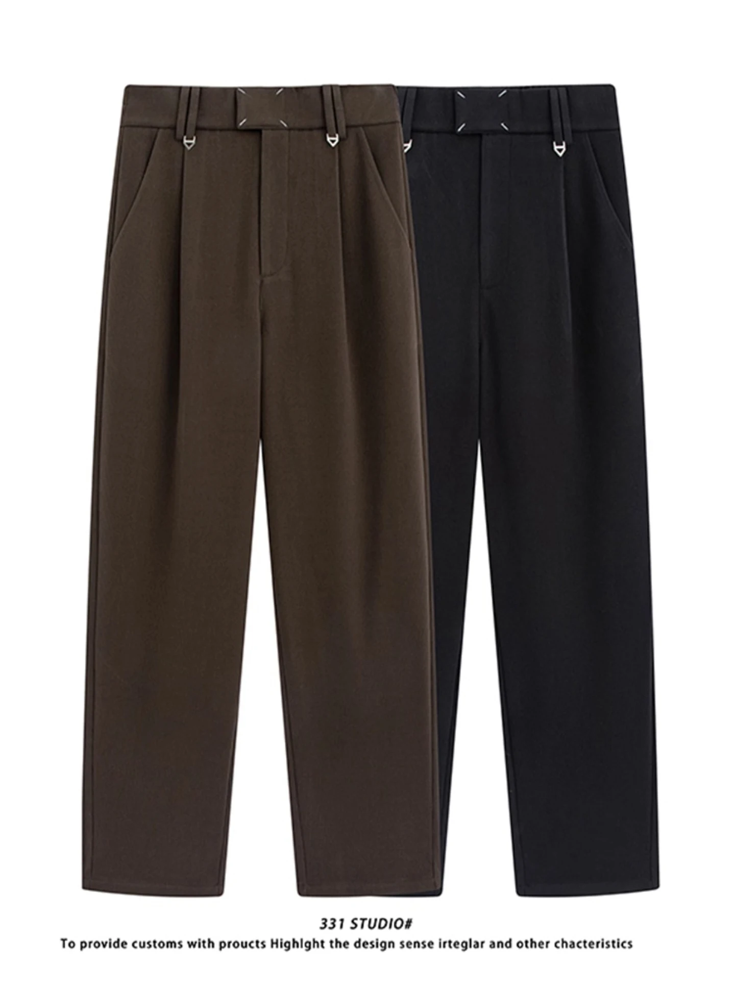 

Deep Coffee Color Men's Wide Leg Suit Pants Autumn Winter Casual Straight Leg Trousers Drapey Comfortable Long Pants