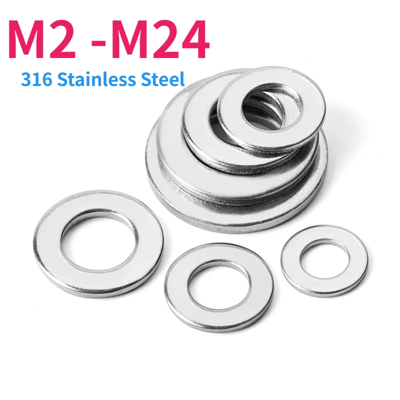 316 Stainless Steel Flat Washer M2-M4 M5 M6 M8 M10 M12 M14 M16 M18 M20 M22 M24 Arge Size Oversize Big Wider Flat Washer Gasket