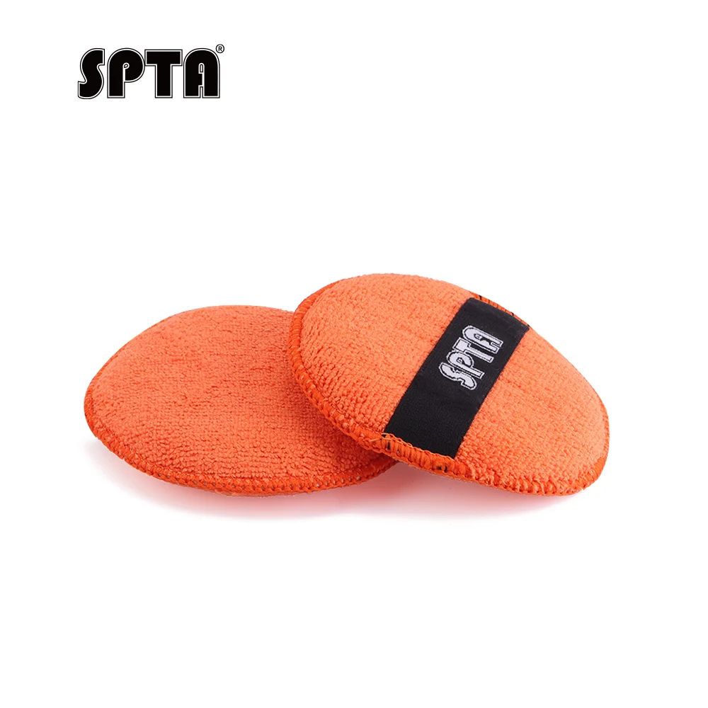 

SPTA 5 inch Microfiber Applicator Pads Car Wax Applicator Hand Polishing Microfiber Foam Pads Set with Grip of Elastic Band