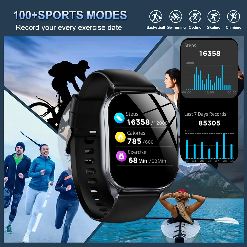 نمط Smartwatch الرجال سطح 2.01 HD بلوتوث دعوة اللياقة البدنية SportHealth معدل ضربات القلب خطوة العد ساعة تنبيه الساعات الرياضية الموضة